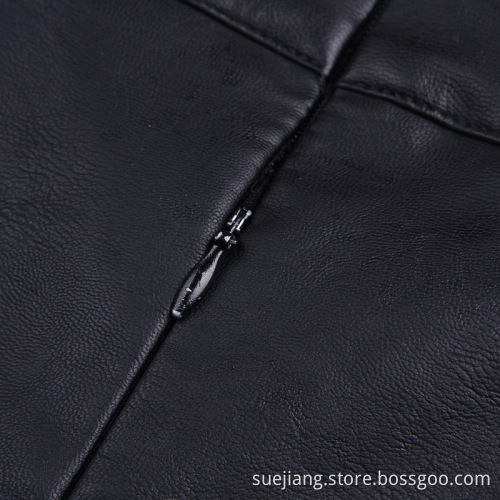 Women Sexy PU Leather A-line Vent Skirt